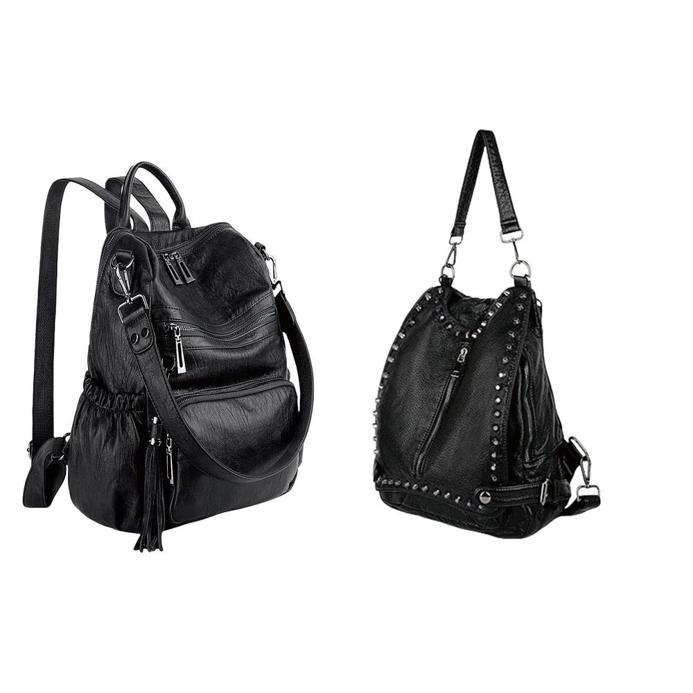 Women Backpack Purse Leather Vegan Ladies PU Washed Leather Shoulder Bag🐟